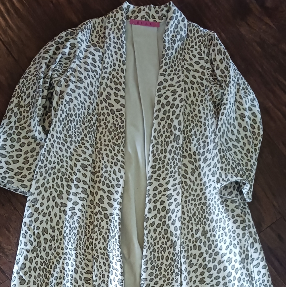 BURU Cream Animal Print Open Swing Coat